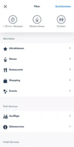 Disneyland App Detailfilter