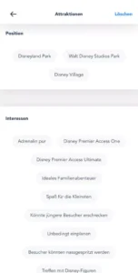 Disneyland Paris App Filter setzen