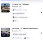 Listenansicht der Attraktionen in der Disneyland App