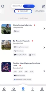 Disneyland Paris App Wunschliste verwalten